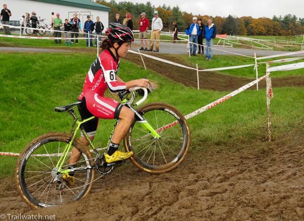 Crystal Anthony (Cyclocrossworld.com) had trouble with the mud on lap one.