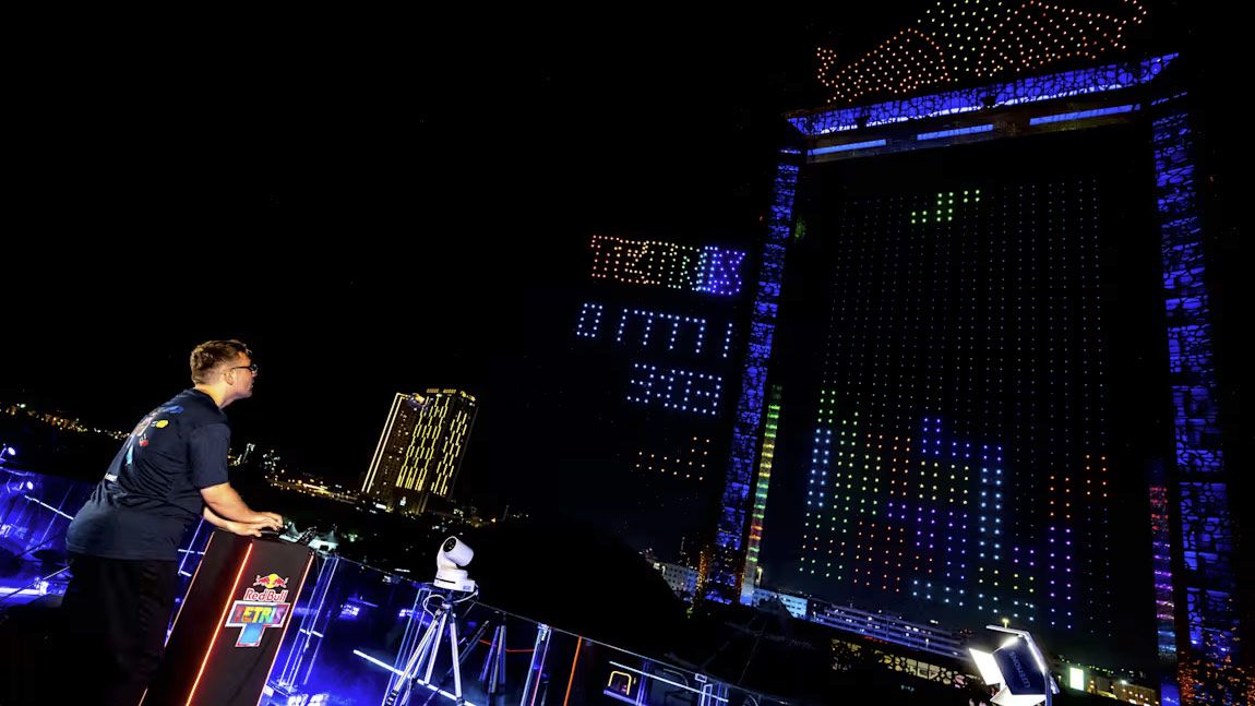 2,800 RGB drones turned into the world's largest-ever game of Tetris — Red Bull Tetris world final lights up Dubai night sky