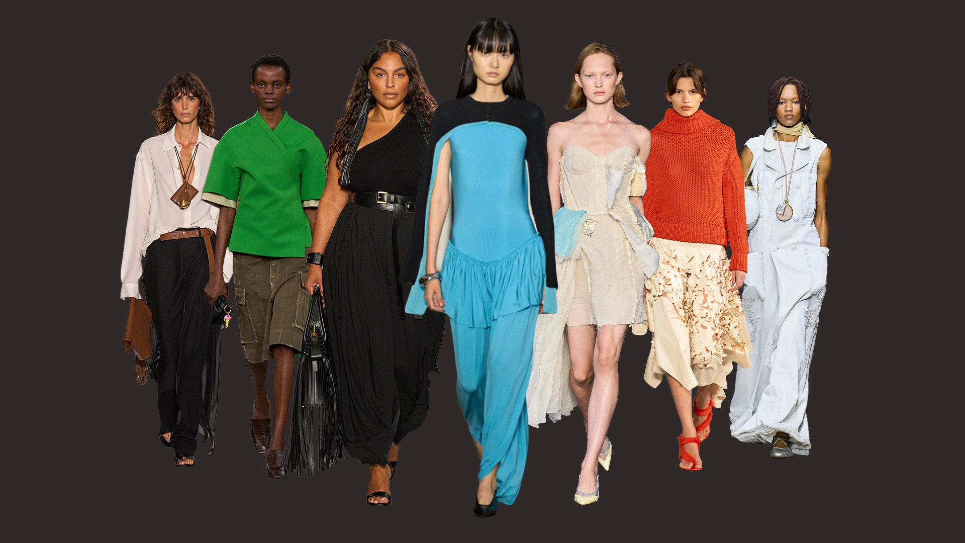 Collage of New York Fashion Week spring/summer 2026 models. 