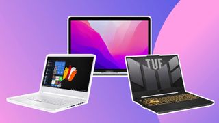 Product shots of the various best laptops for 3D modelling on a purple background