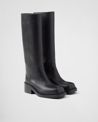 Prada + Brushed Leather and Re-Nylon Boots