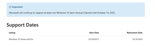 Windows 10 Support Dates