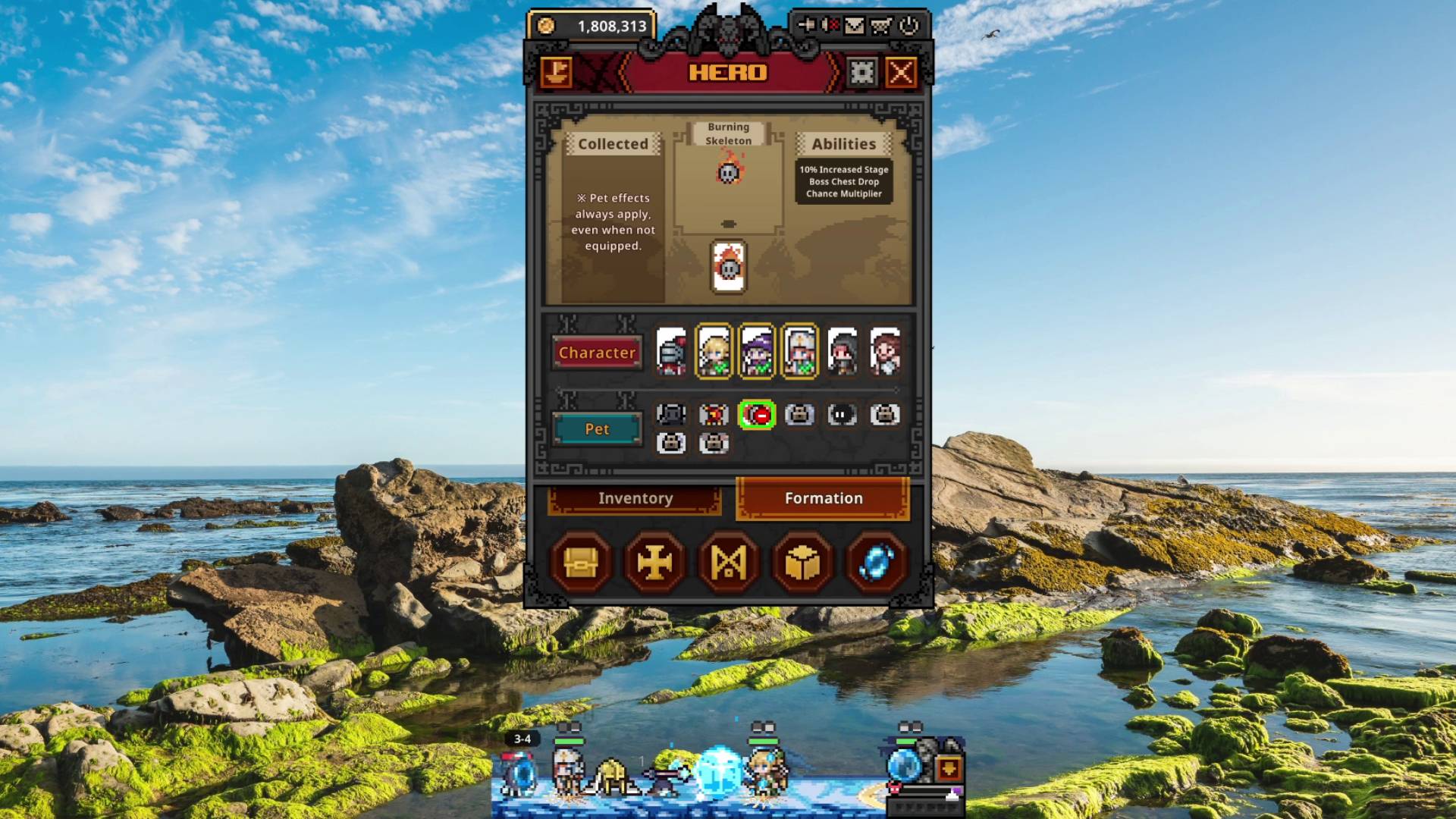 Task Bar Hero pet burning skeleton which is a skull on fire