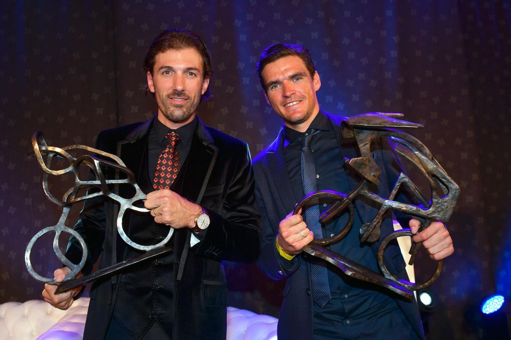 Fabian Cancellara and Greg Van Avermaet with their awards