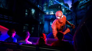 Spider-Man appearing in the ride film of The Amazing Adventures of Spider-Man. 