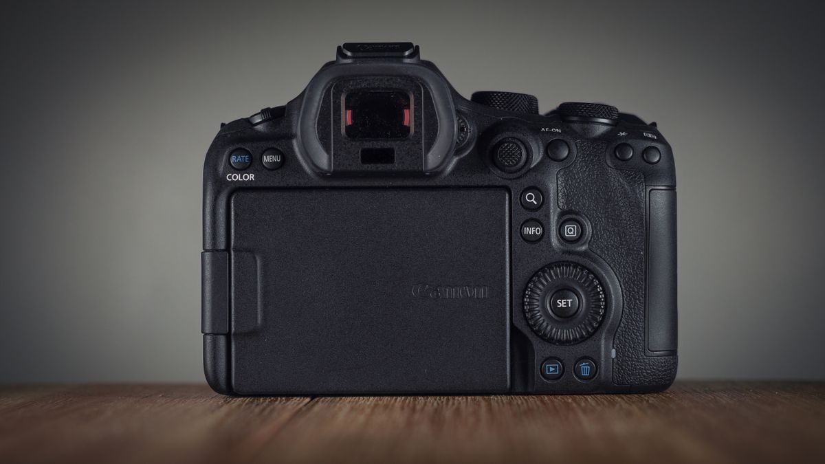 Canon EOS R6 Mark III on a wooden surface