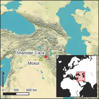 This map shows the location of Shanidar Cave in Iraqi Kurdistan.