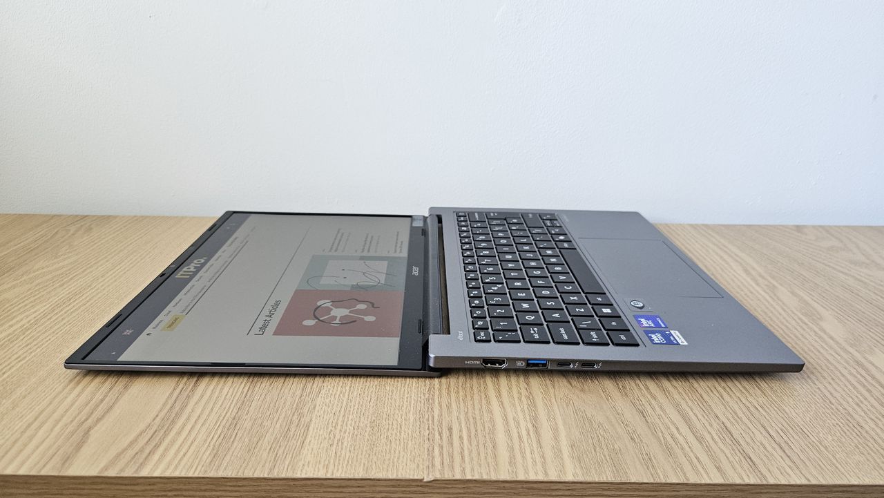 The Acer TravelMate X14 AI on a desk