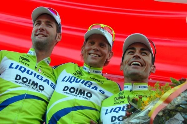 Liquigas boys Sabatini, Carlstrom and Quinziato were all smiles at the finish.