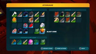 The Blast Core item selected in Lego Fortnite's inventory menu