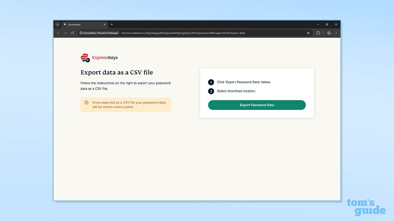 Screenshot of ExpressKeys desktop CSV export