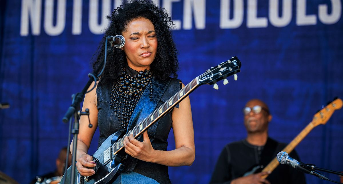 Judith Hill hits a solo on her Gibson SG, live at the Notodden Blues Festival 2024, in Norway.