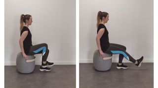 Woman performing knee lifts on stool