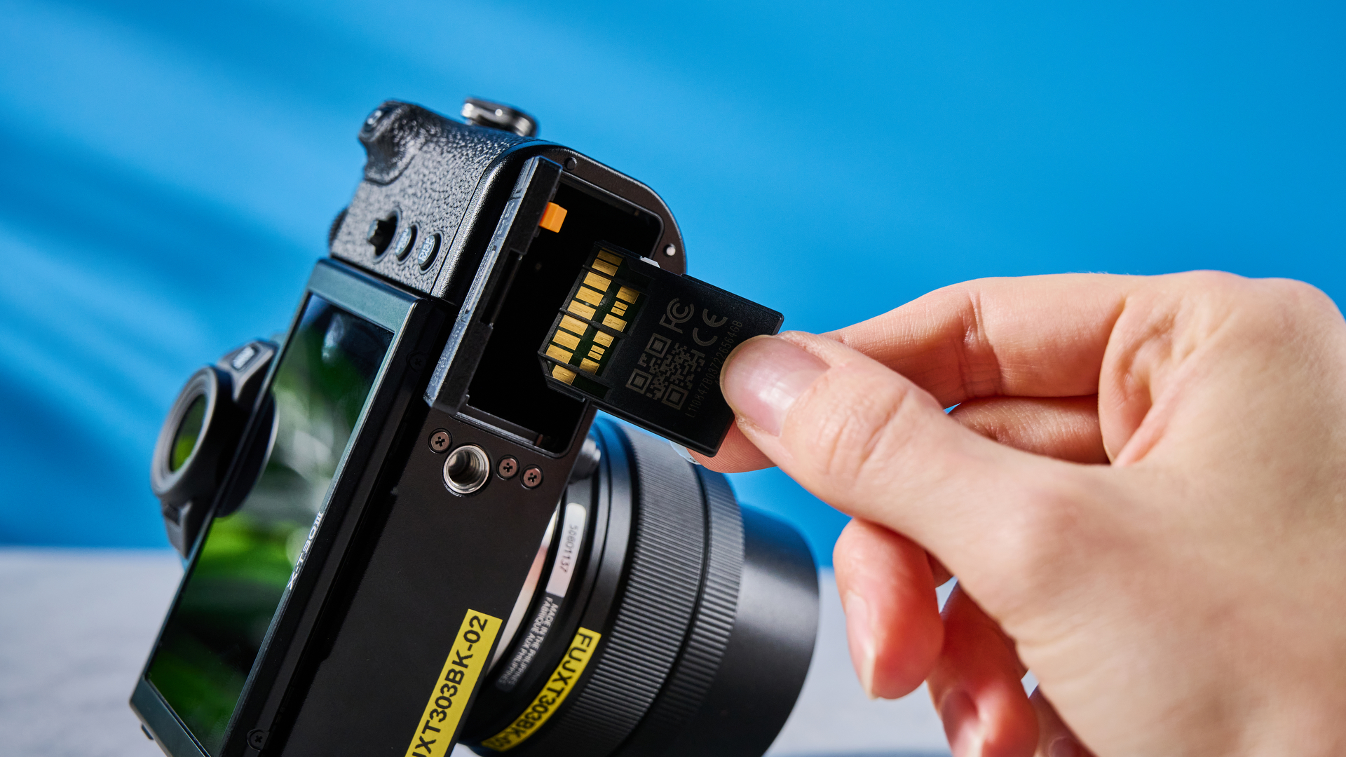 The Fujifilm X-T30 III having an SD card inserted into the SD port