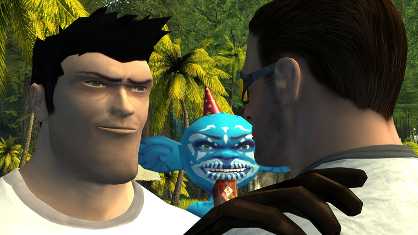 Serious Sam replicates the &#039;Big-chinned guy with hand on another guy&#039;s shoulder&#039; meme.