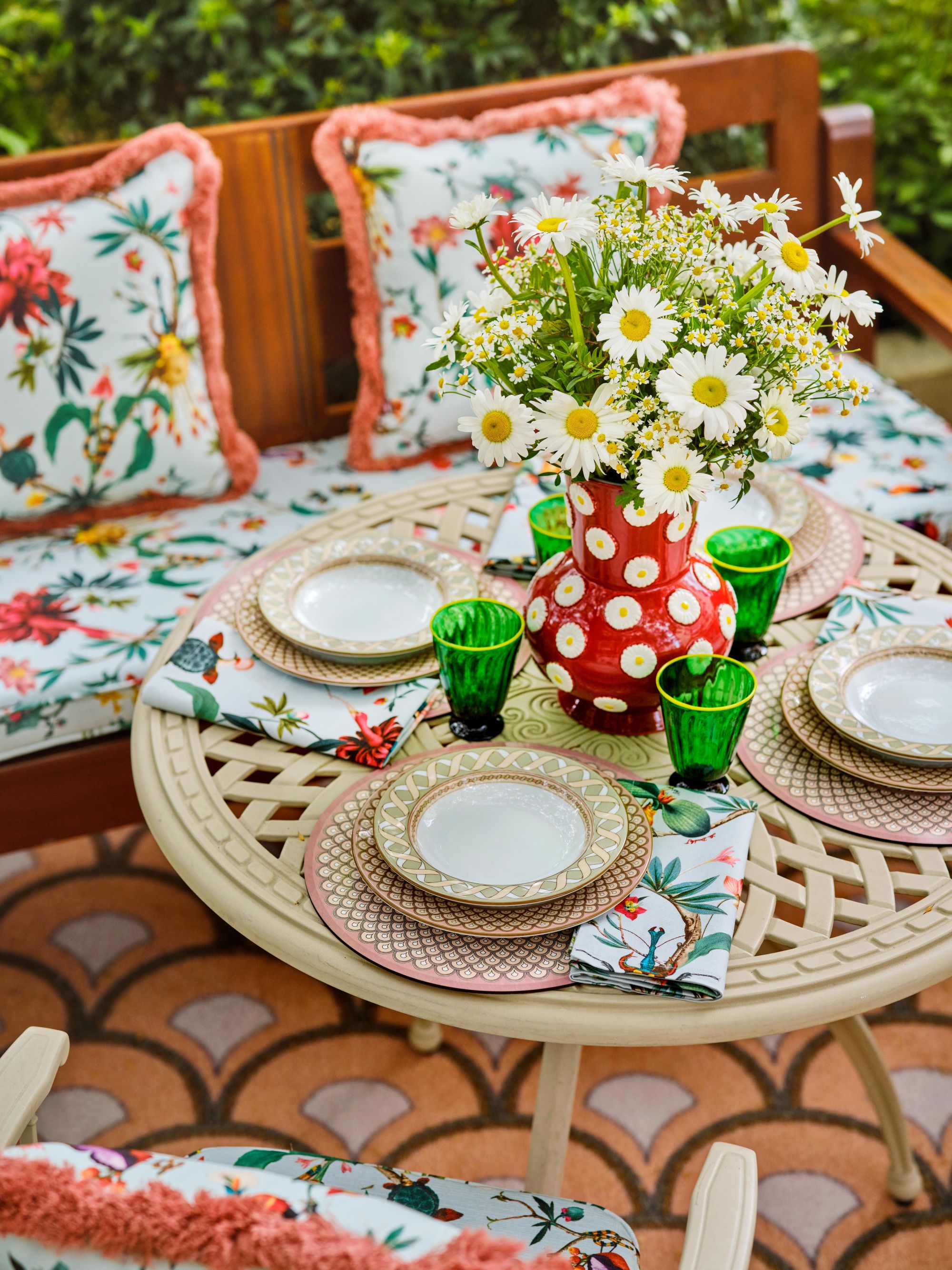table setting in the dorchester courtyard with all La Double J serveware