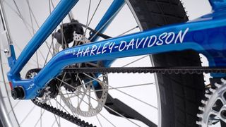 Mosh/Chopper bike: close up on Harley Davidson logo on frame