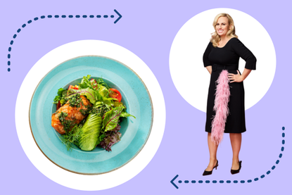 a collage showing the Mayr Method diet plan and celebrity Rebel Wilson