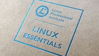 An abstract image showing the logo for the Linux Essentials course painted on a stone floor
