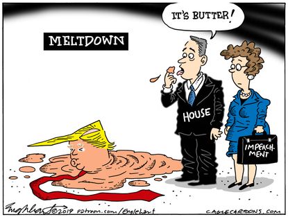 Political Cartoon U.S. Trump Meltdown House