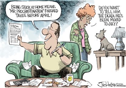 Editorial Cartoon U.S. Tax day push back July procrastination