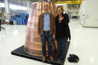 Discovery News' Irene Klotz with Jeff Bezos during a tour of the Blue Origin factory.