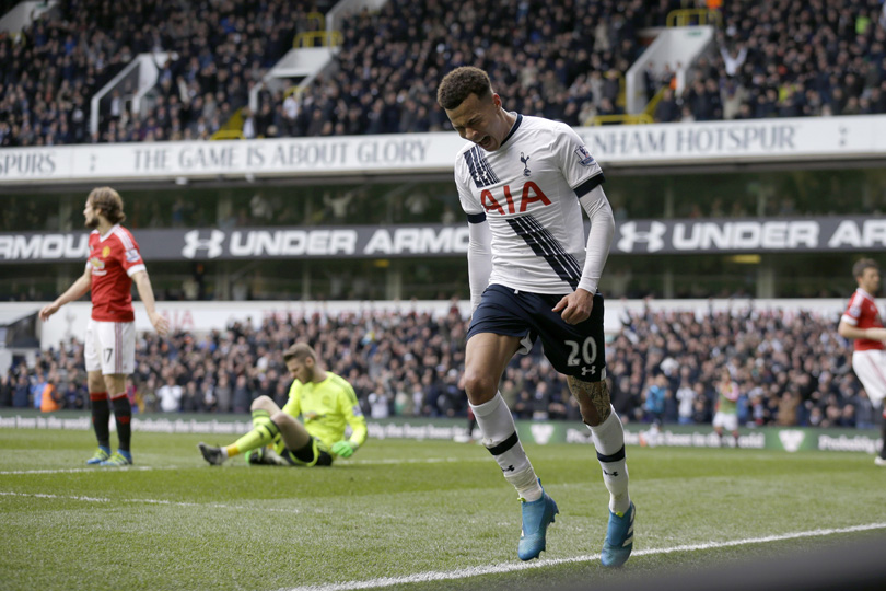 Dele Alli celebrates after scoring for Tottenham Hotspur in the Premier League