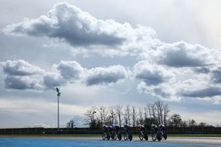 Lidl-Trek's riders cycle during the 3rd stage of the Paris-Nice cycling race, a 28,4 km team time trial between Nevers Magny-Cours Circuit and Nevers, on March 11, 2025. (Photo by Anne-Christine POUJOULAT / AFP)