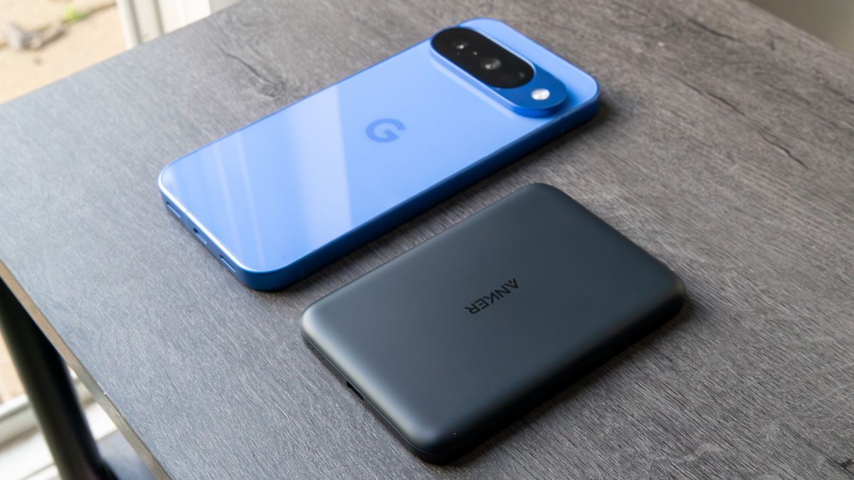 The Anker MagGo Power Bank 5K next to the Pixel 10
