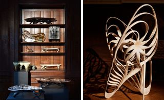 Left, models of Walsh’s designs. Right, ‘Lilium’ screen.