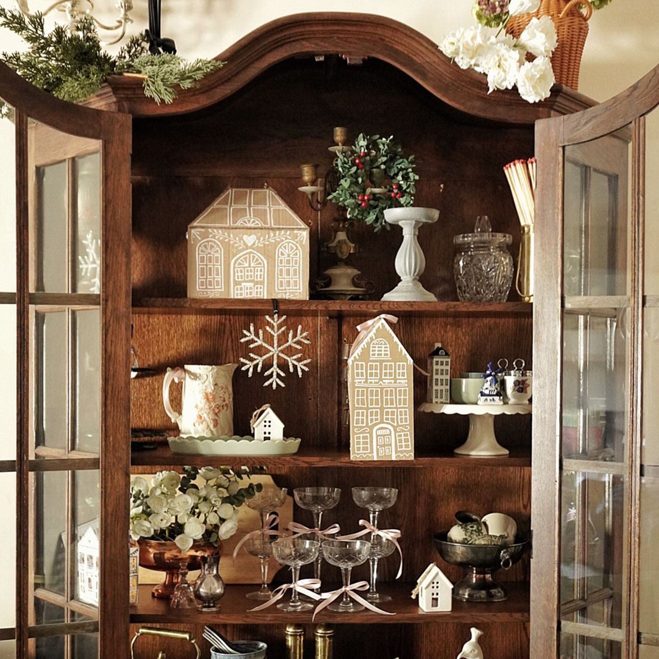 christmas cupboard filled with decorations