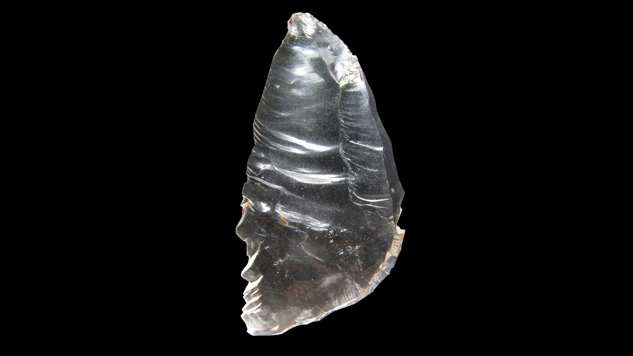 Fragment of transparent quartz crystal found at Neolithic burial site.