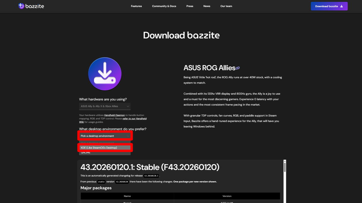 Downloading Bazzite