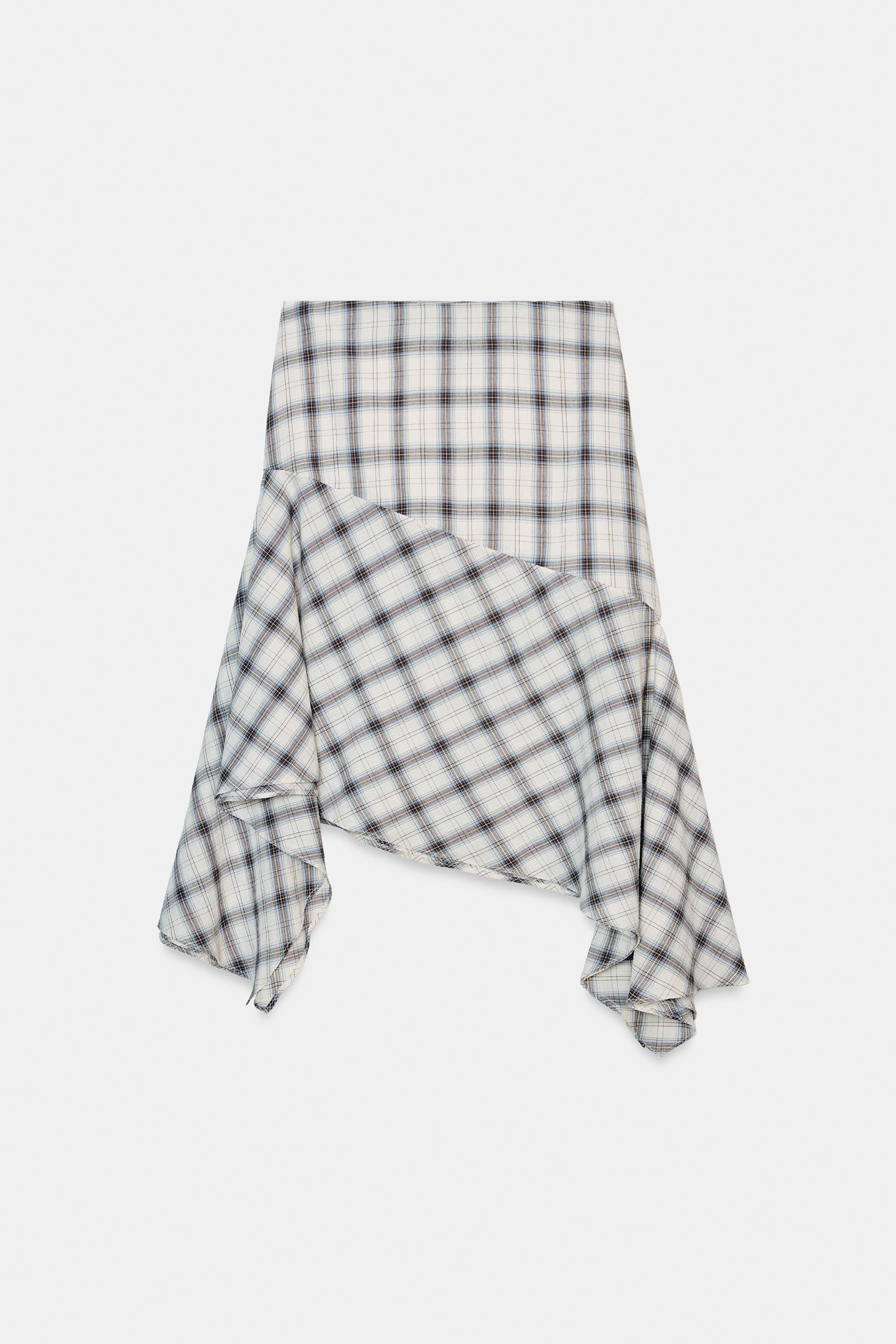 Asymmetric Plaid Skirt