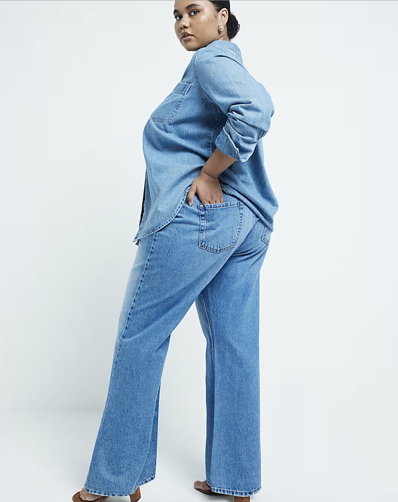 Plus Blue High Waisted Straight Leg Jeans