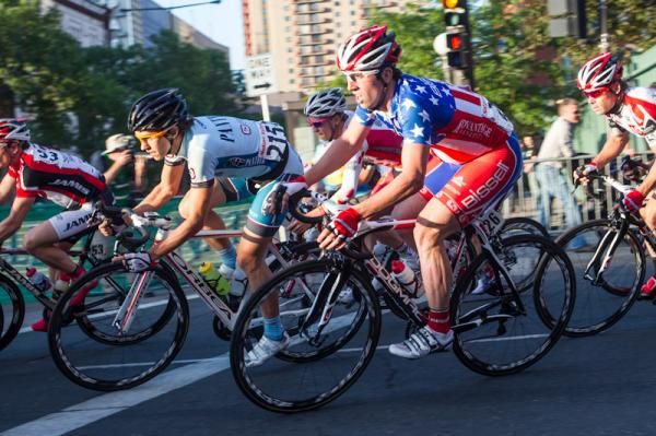 Reigning pro criterium champion Eric Young (Bissell) moves towards the front for a sprint.