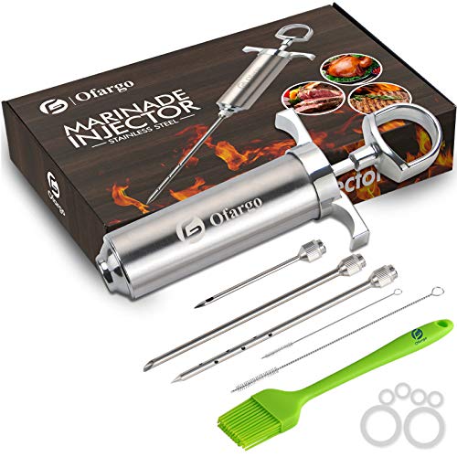 Ofargo Stainless Steel Meat Injector Syringe With 3 Marinade Injector Needles for Bbq Grill Smoker, 2-Oz Large Capacity, Including Paper User Manual, Recipe E-Book (download Pdf)