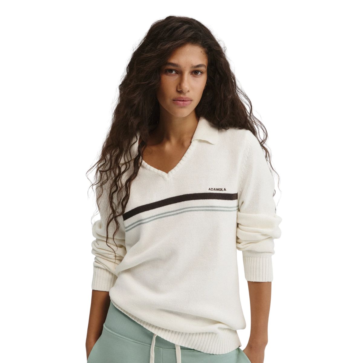 Knit Stripe Polo Top - Marshmallow White