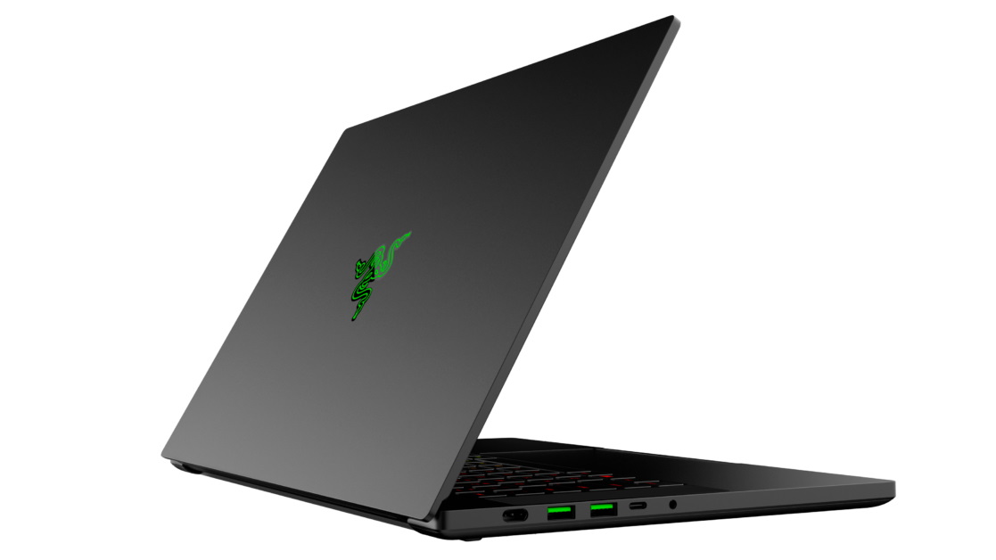 Razer Blade 14 laptop partially opened and shot from behind
