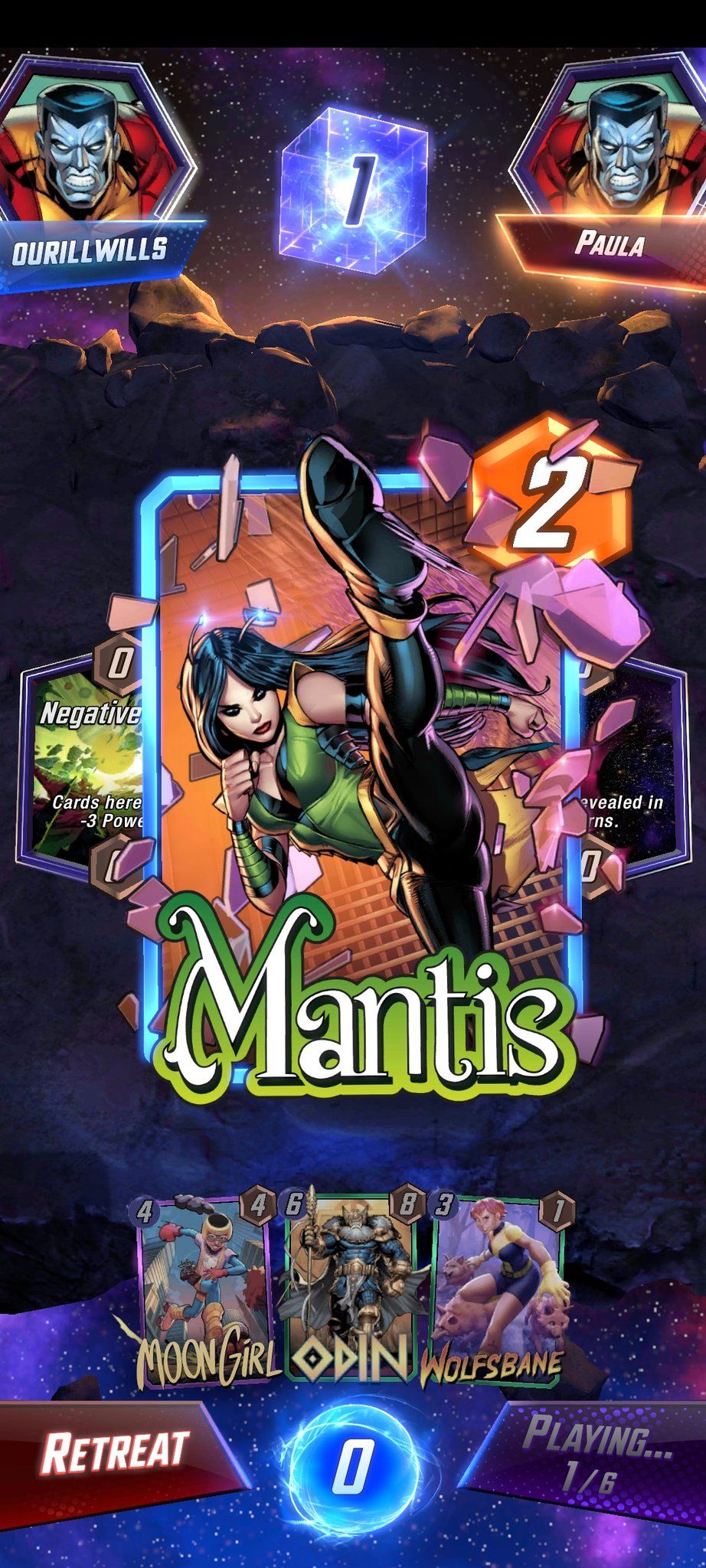 Screenshots from Marvel Snap, a card game by Second Dinner.
