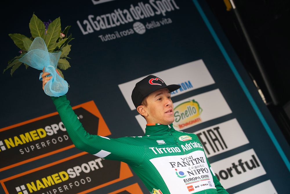 Nicola Bagioli (Nippo - Vini Fantini) in green at Tirreno-Adriatico