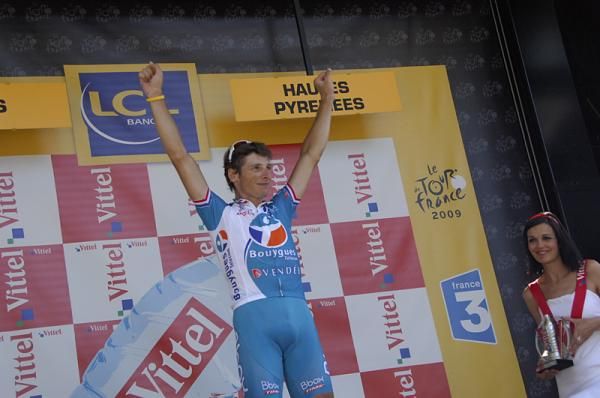 Pierrick Fedrigo celebrates his second career Tour stage win.