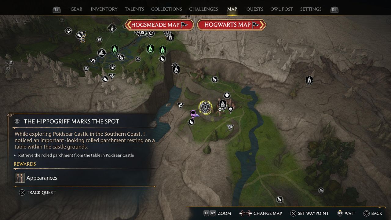 map showing location og hippogriff marks the spot quest