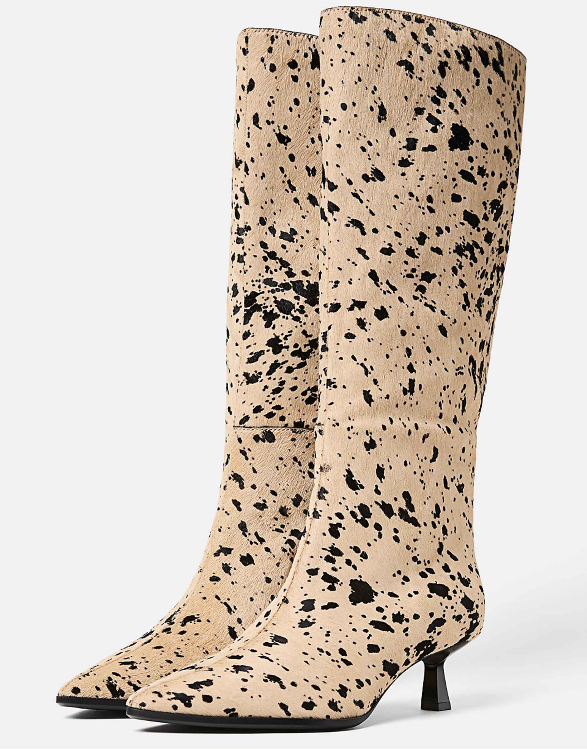 Stradivarius Heeled Fur Animal Print Knee-High Boots in Combined