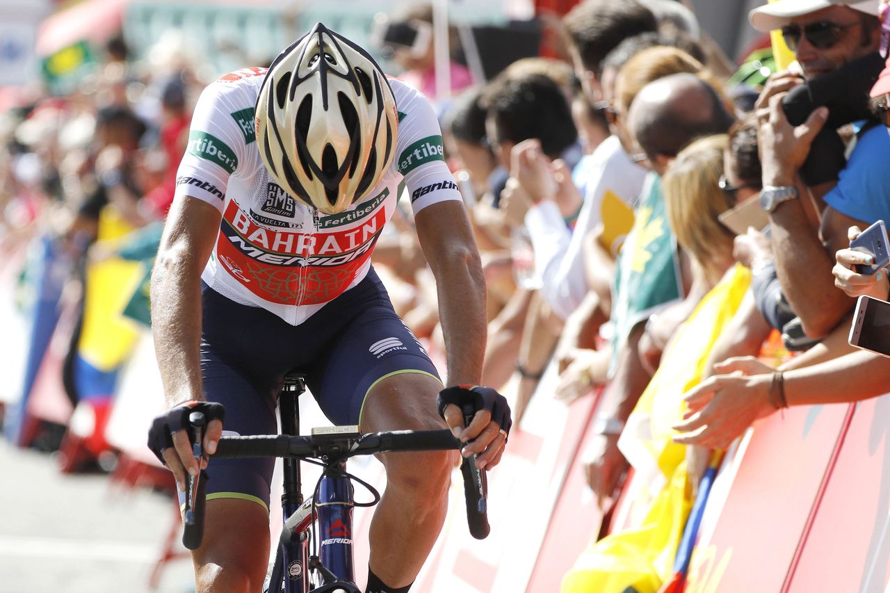 Vincenzo Nibali at the finish line of stage 15 of the Vuelta a Espa&ntilde;a