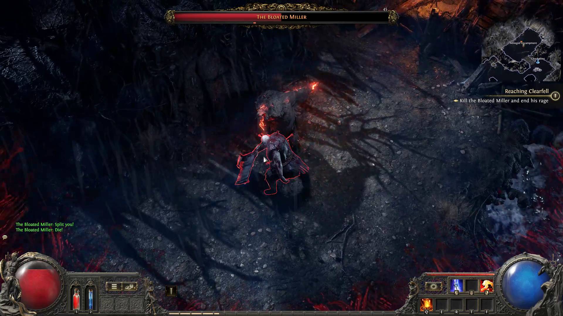 Path of Exile 2 druid player attacking bloated miller boss as a giant bear
