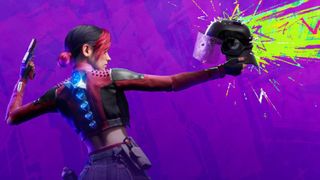 Spine cover art of a woman with a pistol holding up a shattered SWAT helmet against a dramatic purple background