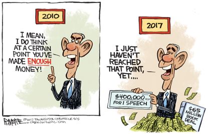 Political Cartoon U.S. Obama Money Book Speech fee