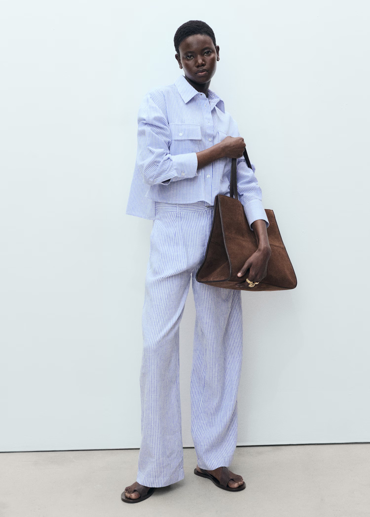 MANGO, Striped Linen-Blend Trousers 