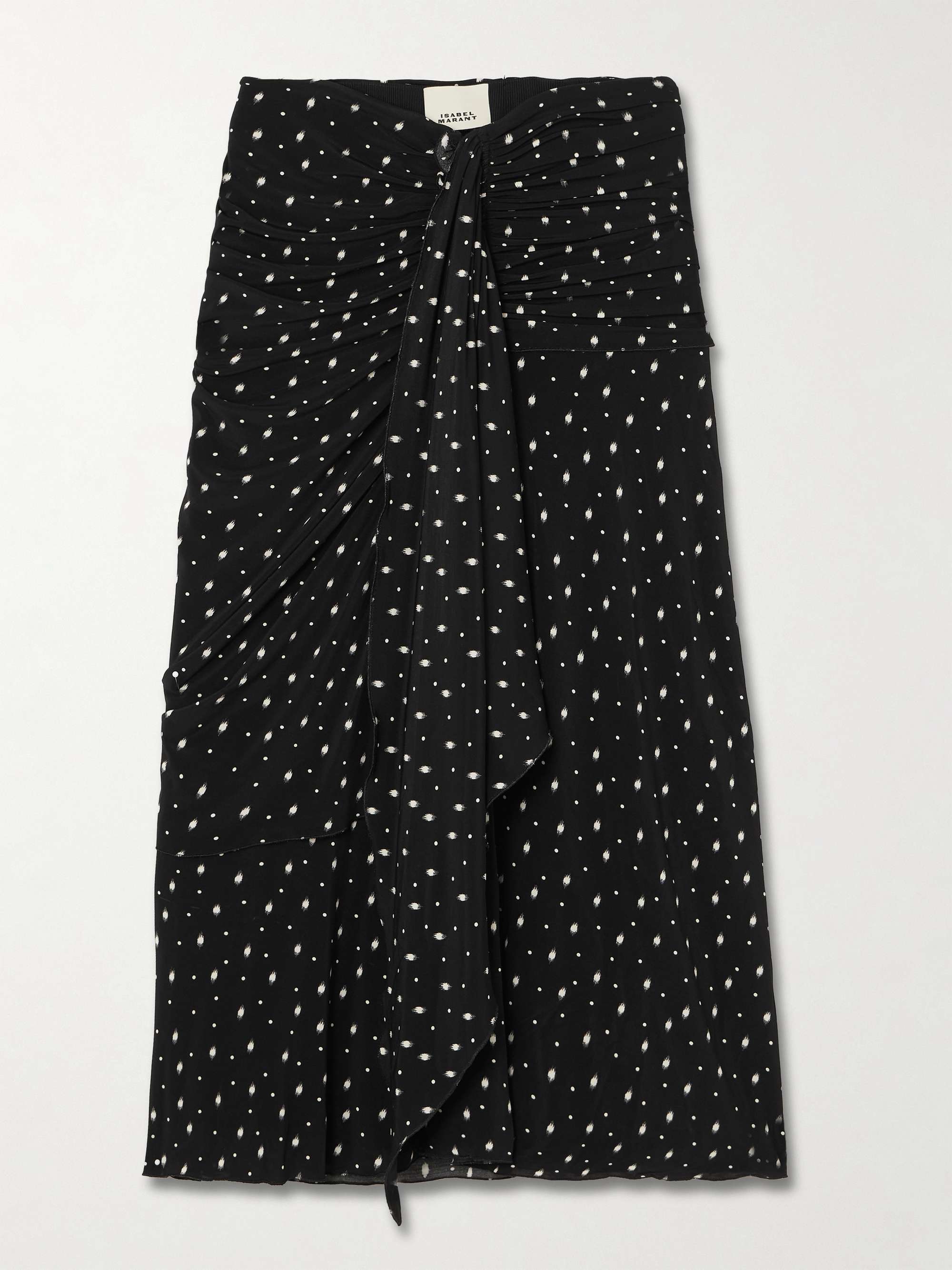 Gyelle Ruched Draped Polka-Dot Stretch-Jersey Midi Skirt
